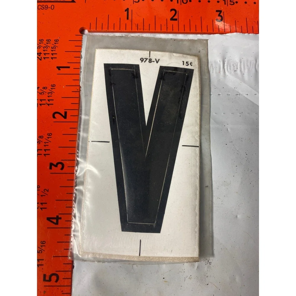 Vintage Black Letter V Decal Sticker 4 Inch Block Style Self Adhesive 978-V